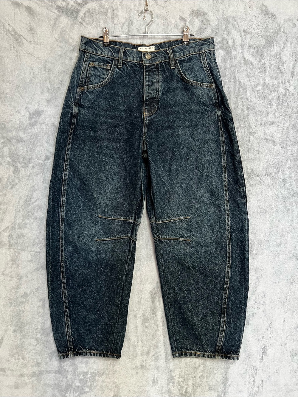 Free People we the free Good Luck Mid Rise Barrel Jeans Deep End 28